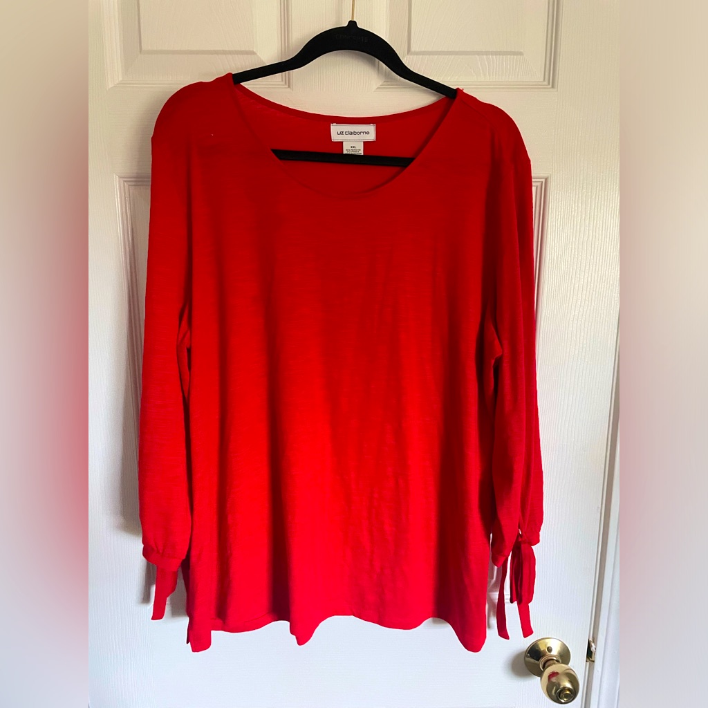Liz Claiborne Red Long Sleeve Tie Cuff Top